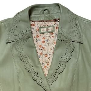 Vintage Y2K Wilsons Leather Blazer Womens Sage Green Lace Cut Boho Fairy XXL